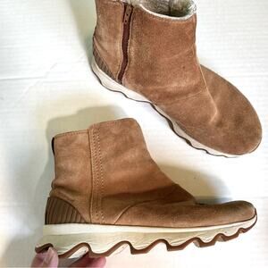 Sorel Kinetic Camel Brown Leather Ankle Boots Womens 8 Winter Classic Warm